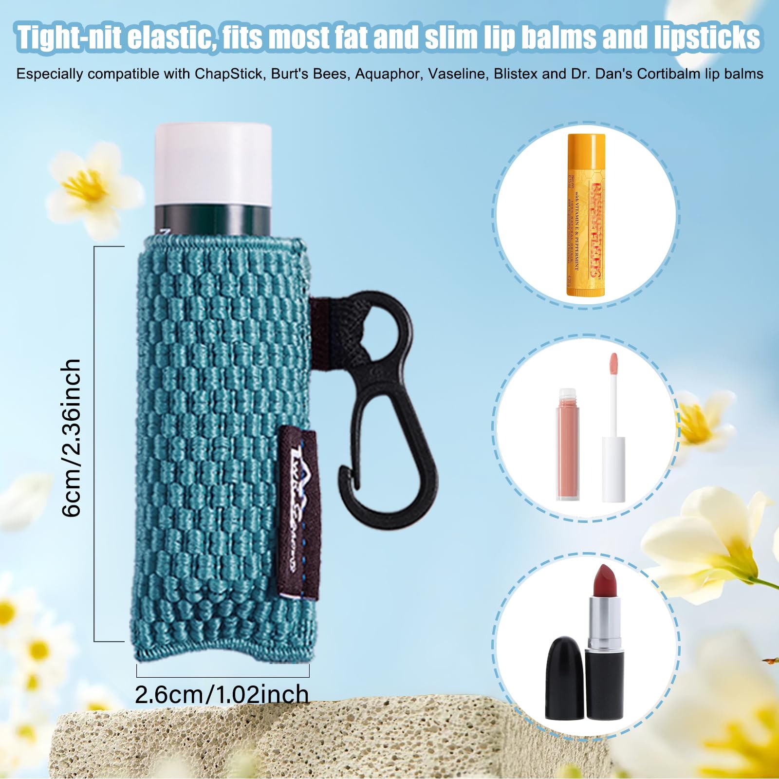 WK IEASON Lip Balm Holder Sleeve with Keychain Lipstick Sleeve Holder Tight-knit Elastic Holder (Black/blue/beige)