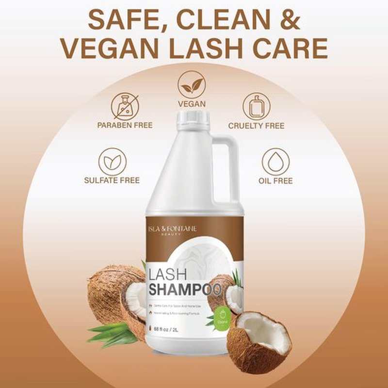 Isla & Fontane Lash Shampoo Bulk – Multi-Scent Series – 68 fl oz / 2L | Gentle Eyelash Cleanser Bulk for Lash Extensions | Non-Irritating | Professional Lash Bath Foam For Salon And Home Use (Coconut)