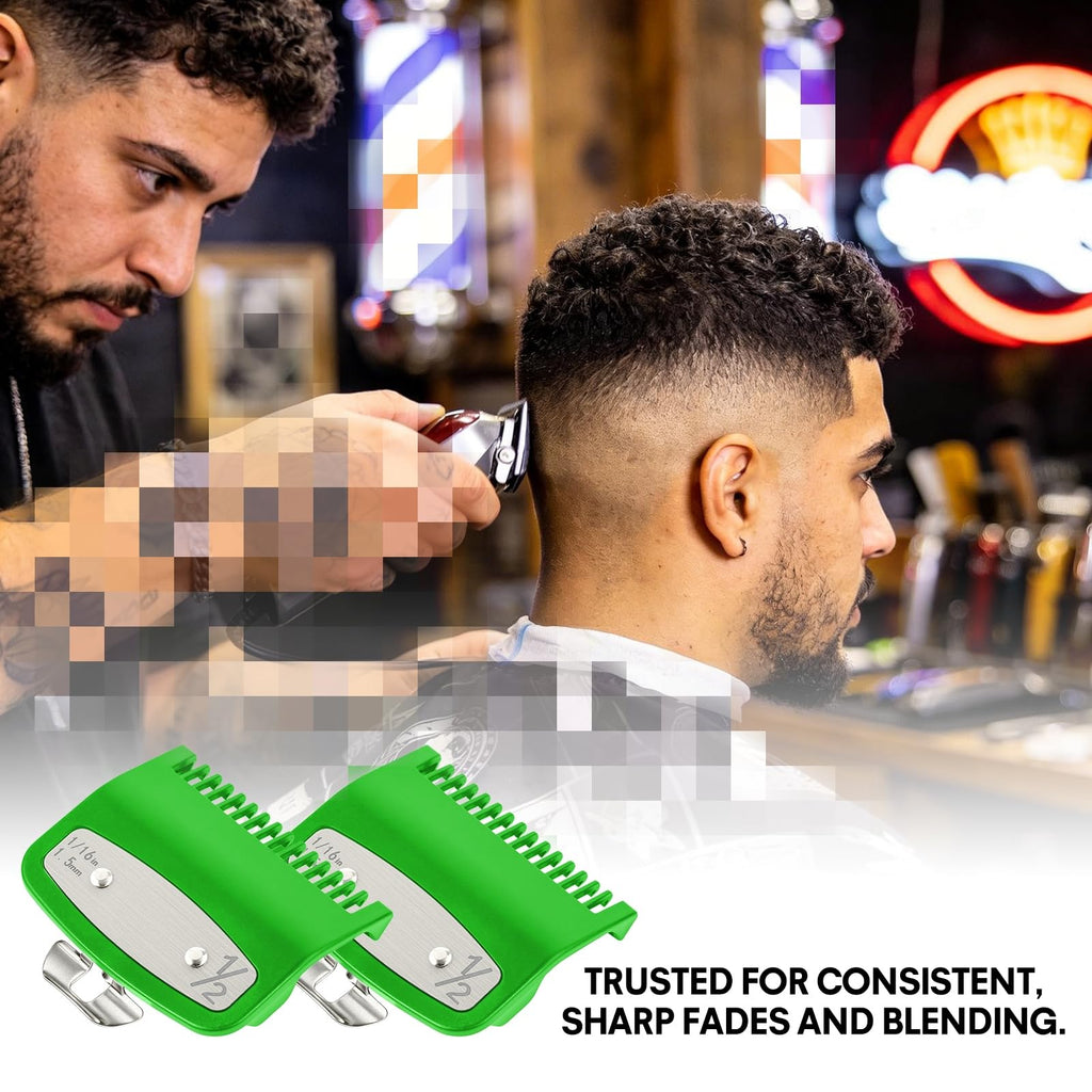 2 Pack Clipper Guards Set, Compatible with wahl 1/2 clipper guards, Guide Comb Attachment 1/16" 1.5mm Metal Hair Clipper Guards Set Replacement and Trimmer accessories, for Barbers and Stylists, Green