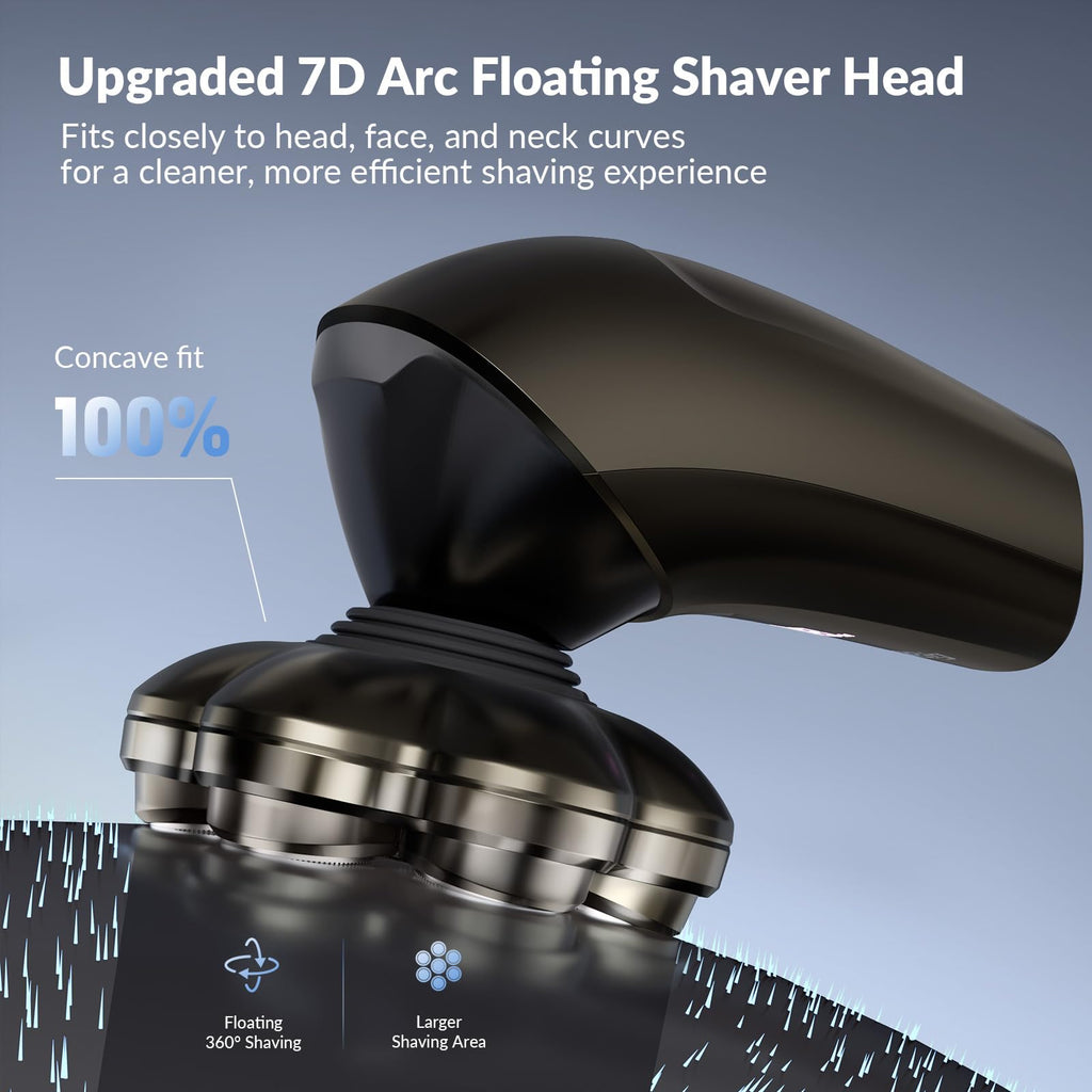 HiBig Head Shavers for Bald Men - 7D Arc Magnetic Detachable Electric Razor, Waterproof Wet Dry 5-in-1 Electric Shaving & Grooming Kit, LED Display Rechargeable Head & Body Hair Shaver, Dark Black