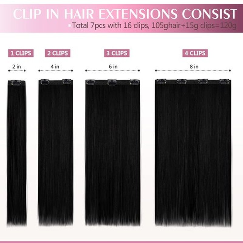 Fimislosion Real Hair Extensions Clip in Human Hair, Seamless Clip in Hair Extensions Real Human Hair, 16 Inch Clip ins extensions for women, Natural Black 120G 7Pcs