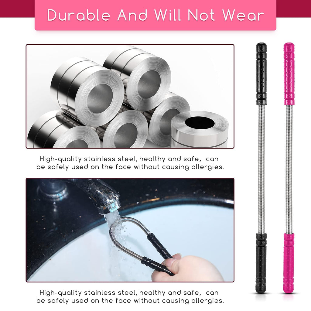 2 Pieces Facial Hair Remover Spring Eyebrow Face Epilator Threading Tool Remove Hair from Upper Lip, Chin, Cheeks and Neck for Women Girls or Men (Black, Rose Red)
