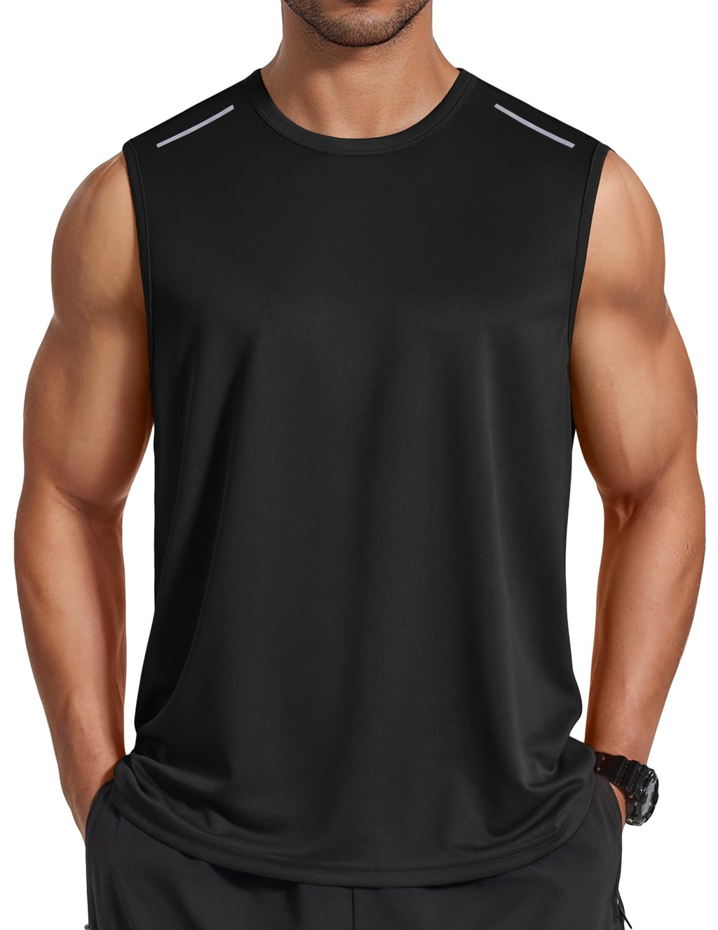 COOFANDY Mens Black Tank Top Mesh Athletic Sleeveless T Shirts Quick Dry Gym Tanks Lightweight Workout Muscle Shirt L
