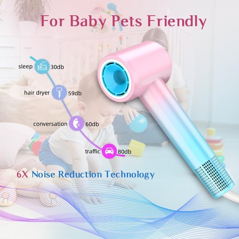 DORISILK Ionic Hair Dryer 110,000 RPM High Speed, Teen Girls Blow Dryer Professional for Salon Home Use, Portable Blowout Hair Dryers Lightweight with Nozzle Hot & Cold Selection for Women, Pink Blue