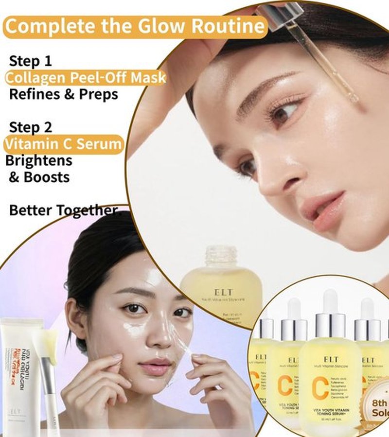 ELT Collagen Peel Off Face Mask Pack - Korean Wrapping Face Peel Mask - Hydrating & Firming Facial Mask with 5 Types of Collagen, 8 Peptides, Silicone Brush Included (60 ml / 2.02 fl.oz)