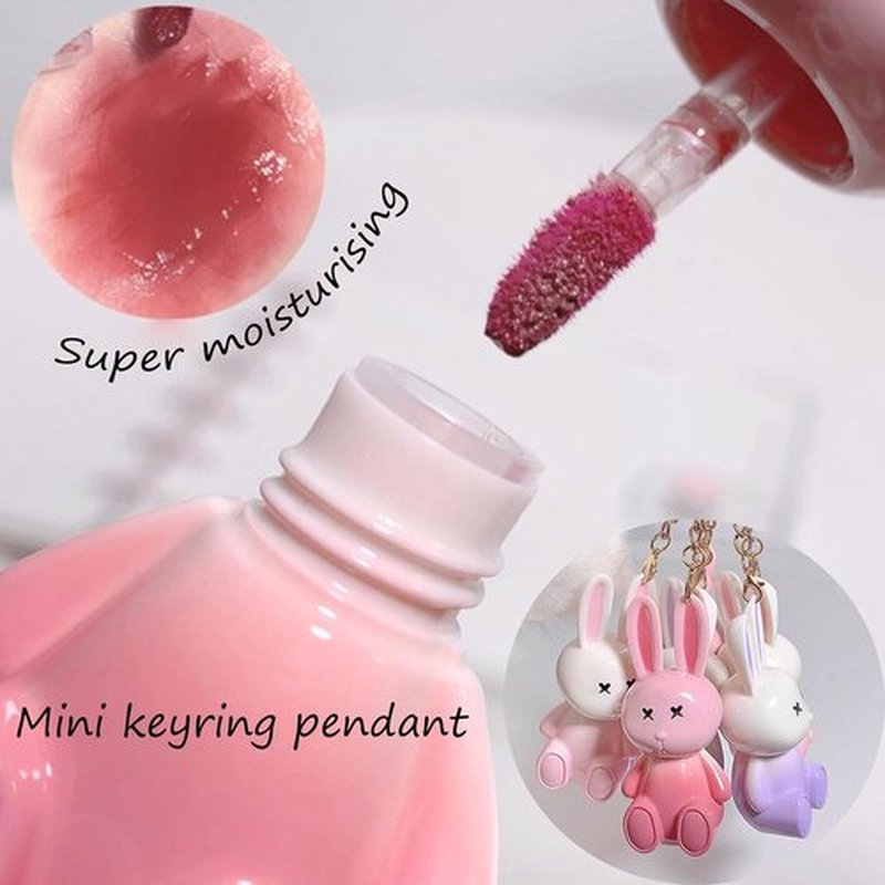 Skiennix 3-Piece Rabbit Keychain Lip Glaze Set - Moisturizing Crystal Lip Glow Gel & Sparkling Gloss