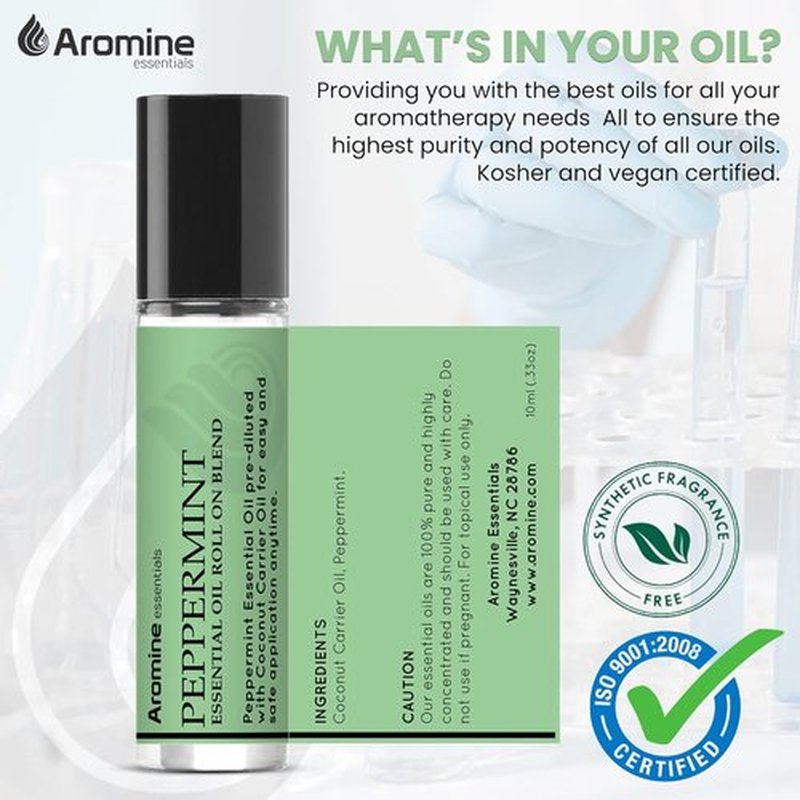 Peppermint Essential Oil Roll-On | Premium Therapeutic Grade, Pre-Diluted 10ml (Pack of 2)