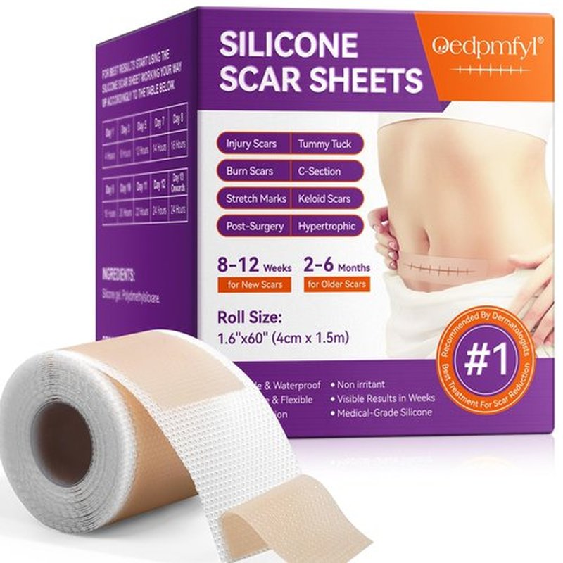 Silicone Scar Sheets, Silicone Sheets for Scars, Silicone Scar Tape for Surgical Scars, Medical Grade Scar Tape for Acne Scar Treatment, Stretch Marks, Tummy Tuck (1.6”x 60”), Roll-1.5M