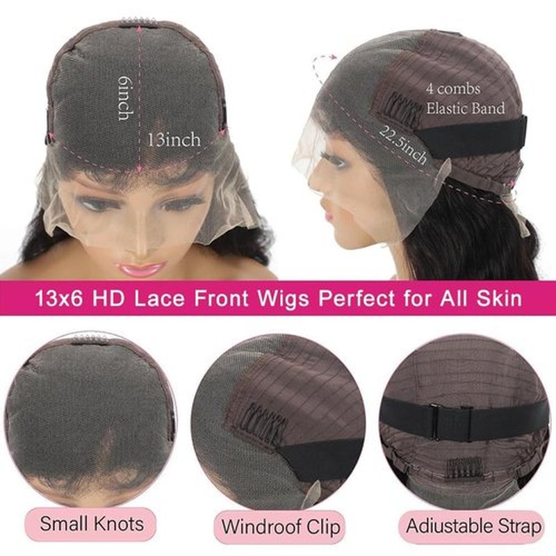 Tasumla Body Wave Lace Front Wigs Human Hair 200 Density 13x6 HD Lace Frontal Wigs Pre Plucked Glueless Brazilian Virgin Human Wig with Baby Hair Body Wave wigs for Women Natural Black 24 INCH