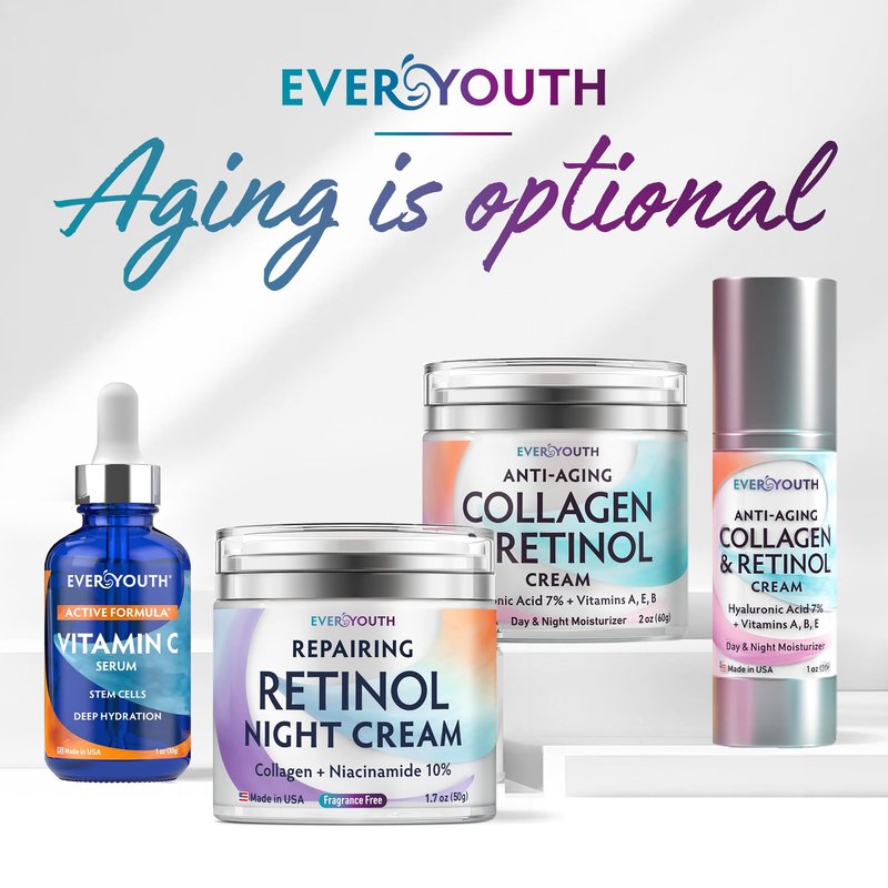 Vitamin C Serum for Face, Stem Cells, Niacinamide, Hyaluronic Acid & Vitamin E – Anti-Aging Retinol Facial Serum with Glycolic Acid & Retinal for Brightening, Hydrating & Firming Skin – Made in USA