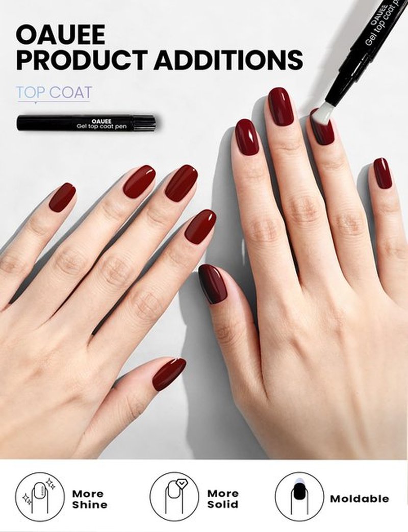 Semi Cured Gel Nail Strips 2 Styles | Built-In Gel Top Coat | UV Light Required | Salon Quality, Easy Application And Removal（Deep red & black)