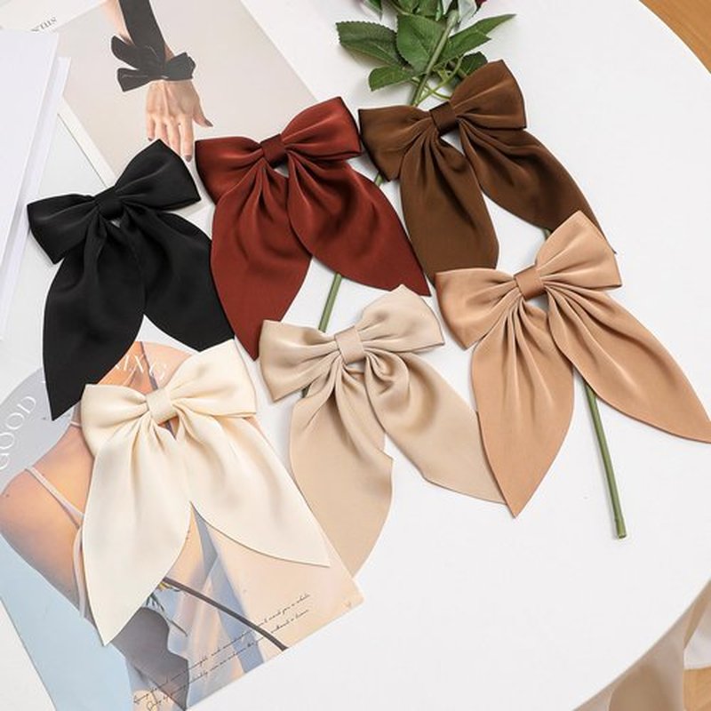 Officentra 6PCS Silky Satin Hair Bows for Women, Hair Bows for Girls,Best Hair Clip Gifts for Women and Girls
