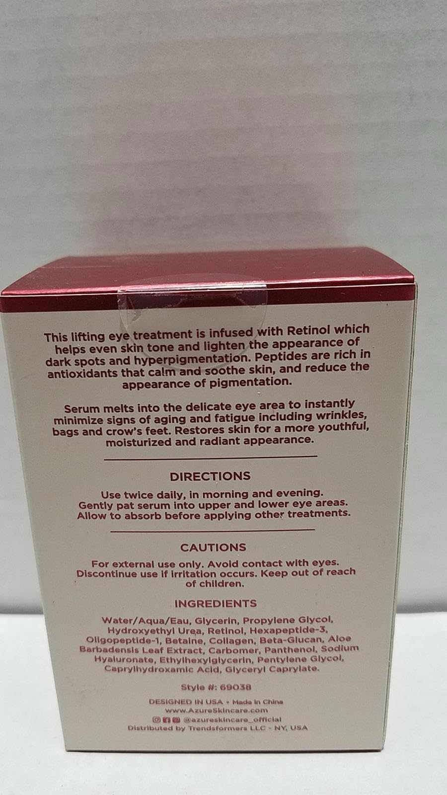 AZURE Retinol & Peptides Lifting Eye Serum - Anti Aging, De-Puffing & Revitalizing Dark Circle Corrector - Reduces Wrinkles, Fine Lines & Under Eye Bags - Skin Care Made in Korea - 30mL - 2 pack.