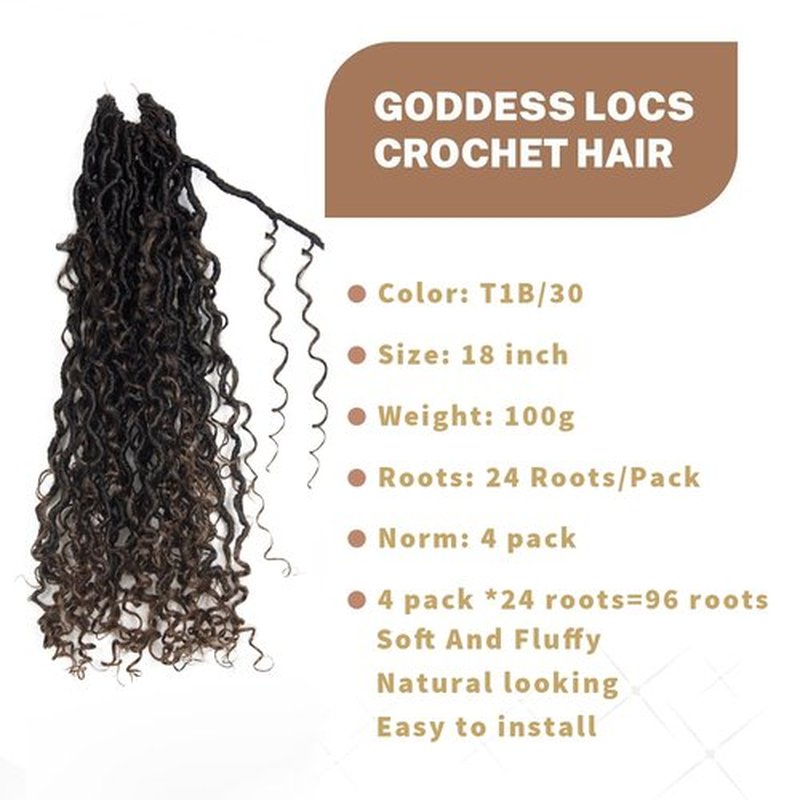 Goddess Locs Crochet Hair 18 inch Faux Locs Crochet Hair for Women Pre Looped Soft River Locs Crochet Braids with Curly Hair Boho Hippie Locs Synthetic Hair Extensions (1B/30)