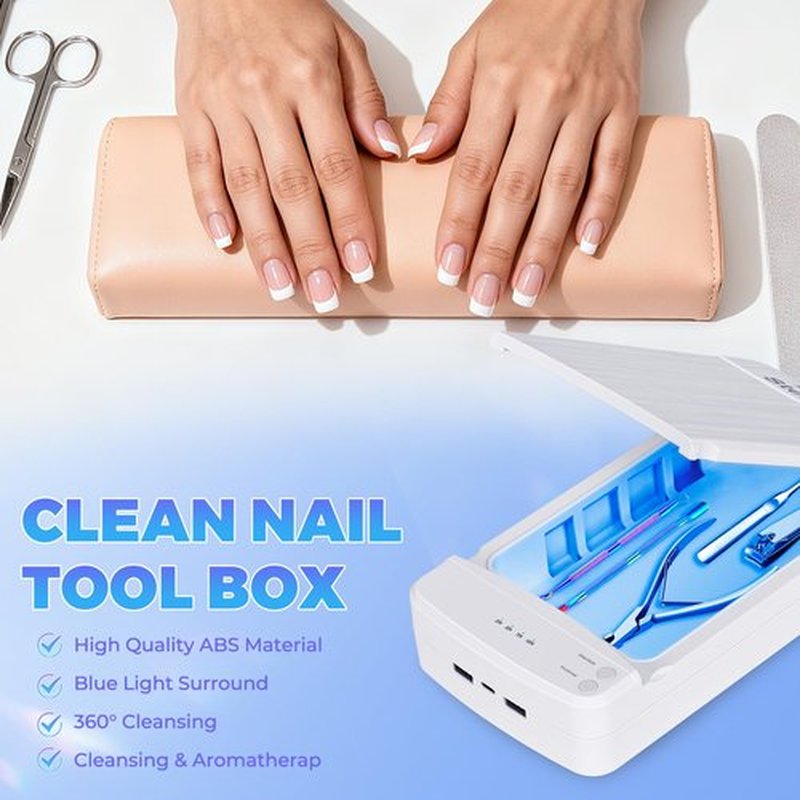 TAKIYA Nail Tool Cleaning with Blue Light, USB Portable Cleaner Machine, Nail Tips Art Tech Must Haves for Salon, Tweezers, Phone, Jewelry, Key, Watch, White