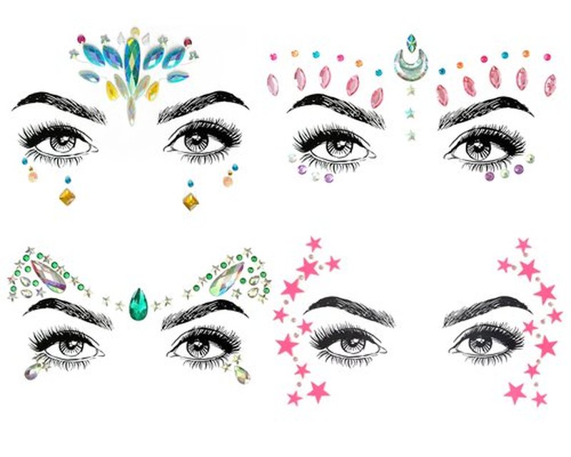 4 Pcs Festival Party Face Jewels, Rhinestone Face Gems, Halloween Music Festival Birthday Rave Carnival Party Face Stickers