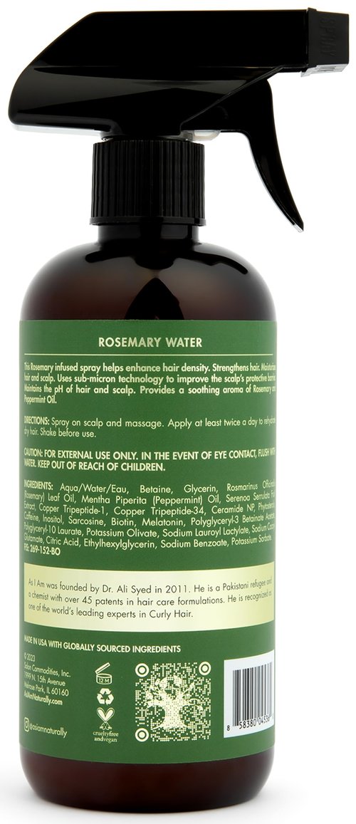As I Am Rosemary Water 16 oz - Scalp Treatment for Hair Density - with Biotin & Saw Palmetto