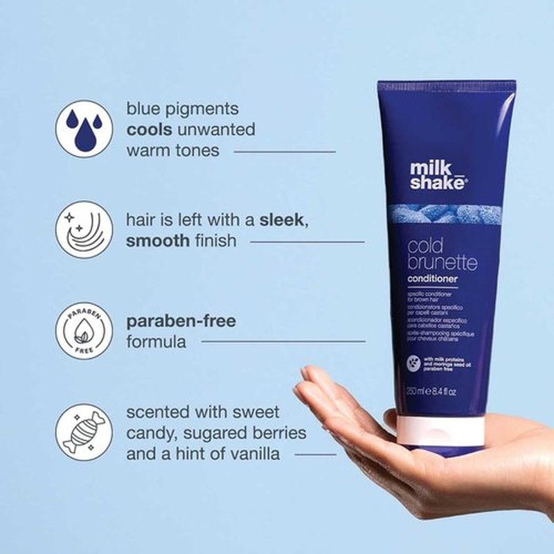 Milk_Shake Cold Brunette Conditioner - Toning Formula with Blue Pigment for Brown Hair | Nourishes & Protects Color