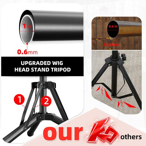 EBLIKI Wig Head Stand Tripod - Reinforced Mannequin Stand, Adjustable Height 31" - 57" Wig Stand for Styling, Cosmetology Hairdressing Training with Wig Caps, T-Pins Hair Clips