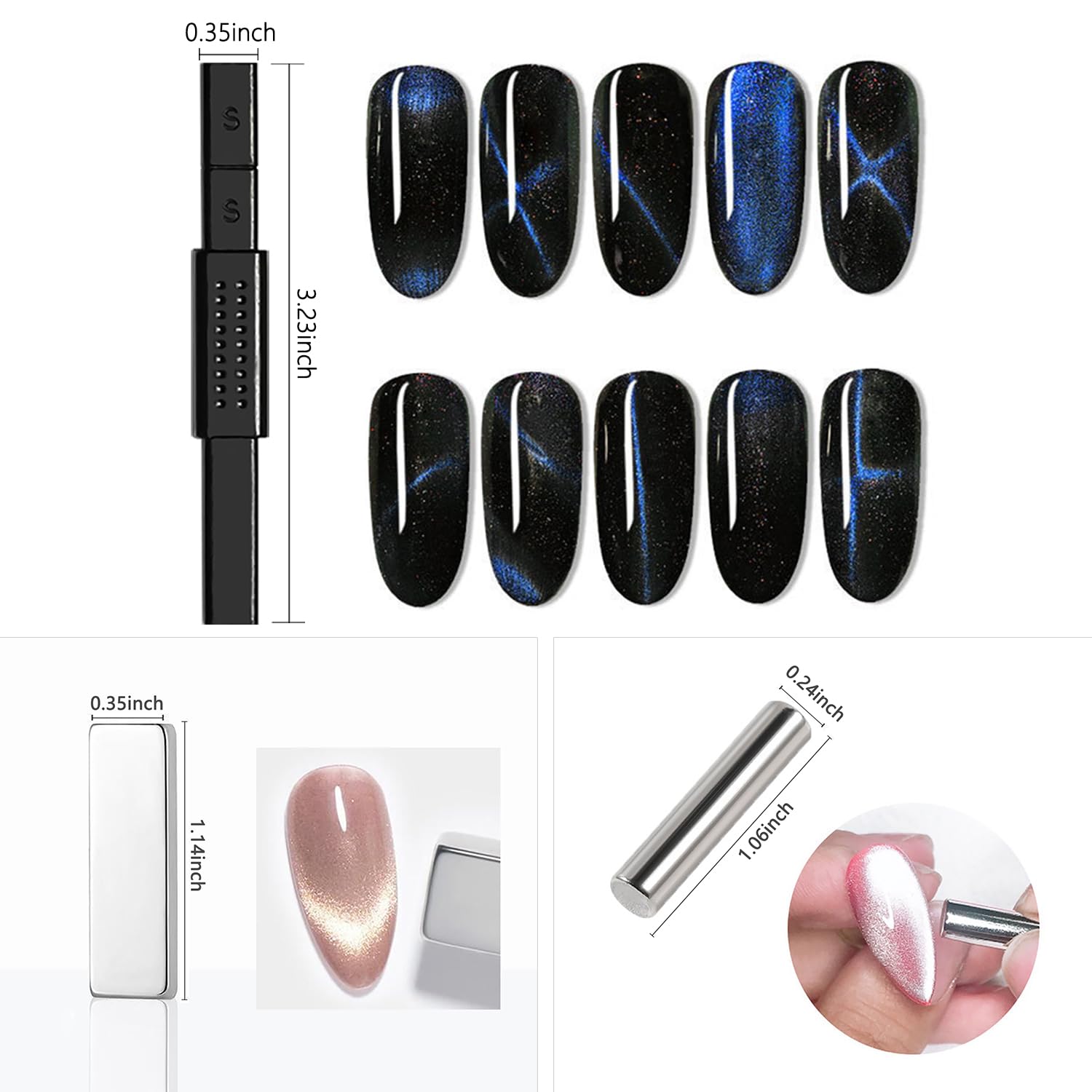 YECIRALA 10Pcs Cat Eye Magnet for Nails 3D Cat Eye Nail Art Magnet Strong Pen Double Head Cat Eye Magnet Stick Cat Eye Gel Nail Polish Magnet Manicure Tool For Nails Double-Head Nail Magnetic Stick