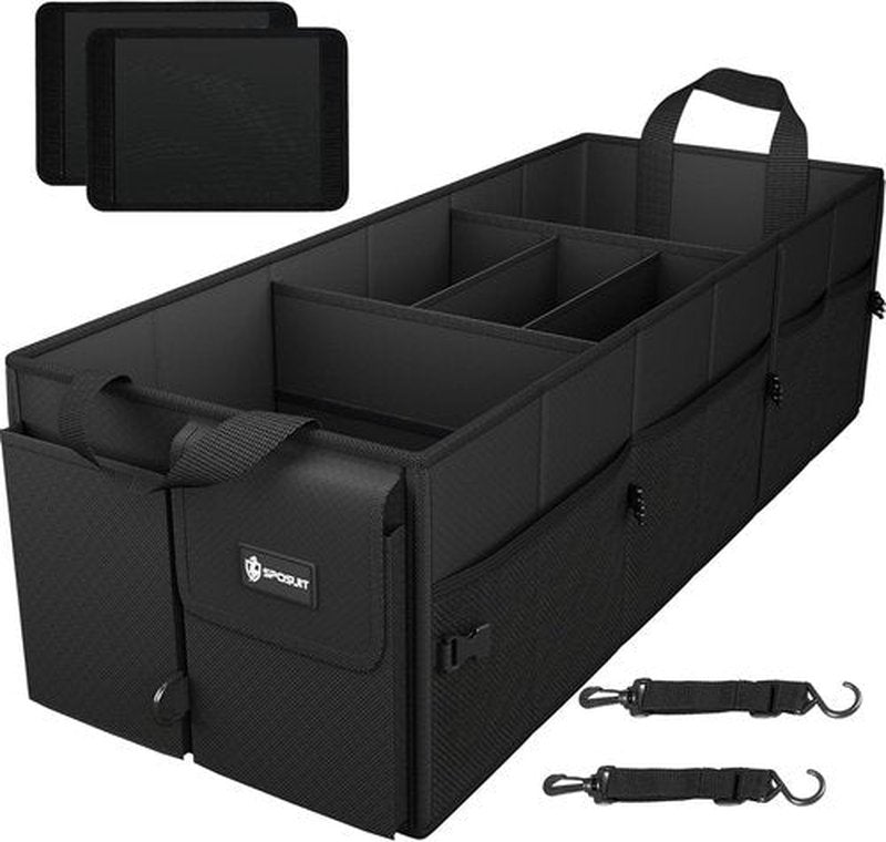 Sposuit Extra Large Trunk Organizer - 98L Collapsible Car Storage with Removable Dividers & Adjustable Straps