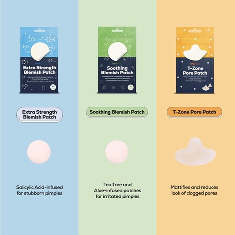 Hanhoo Soothing Blemish Patch, Extra Strength Blemish Patch, and T-Zone Pore Patch Bundle, 88 Total Patches, with Salicylic Acid, Tea Tree, and Aloe, Blackhead and Acne Treatment, Acne Stickers