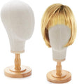 RattanView 2 Pcs Wig Stand with Head 23 Inch Linen Mannequin Head with Wooden Stand Canvas Mannequin for Hats Wigs Caps Headdress Home Store Hair Salon(Beige)
