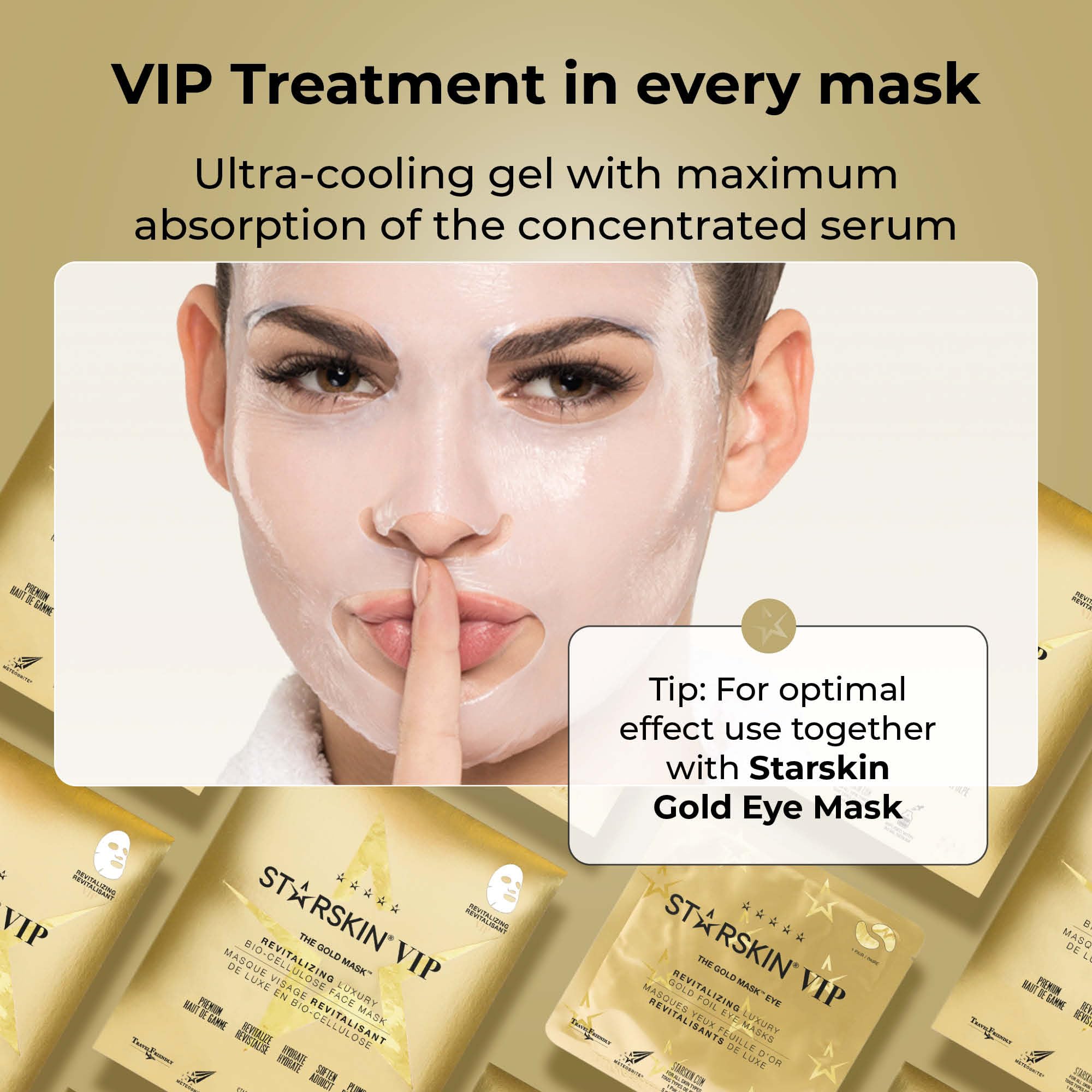 STARSKIN VIP Gold Mask Face, Coconut Bio-Cellulose Revitalizing Face Mask for all Skin Types, Korean Skin Care, Instant Hydration and Plump, Moisturizing and Nourishing, K-Beauty (Pack of 4)