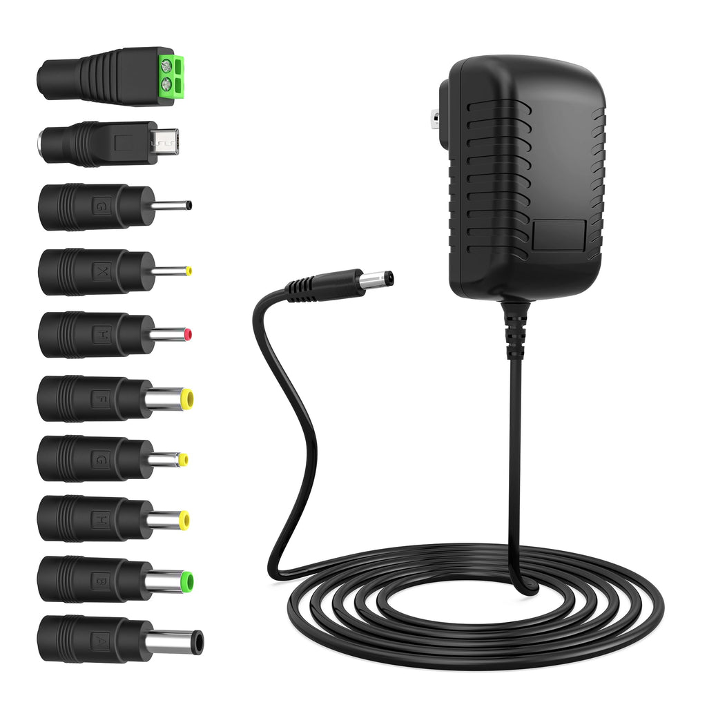 8.4V 1A Power Adapter Li-ion Battery Charger with LED Indicator 2.1x5.5mm Interface Suitable for 7.2V 7.4V 8.4V 2-String Lithium Battery Pack with 10 Interchangeable DC Plug