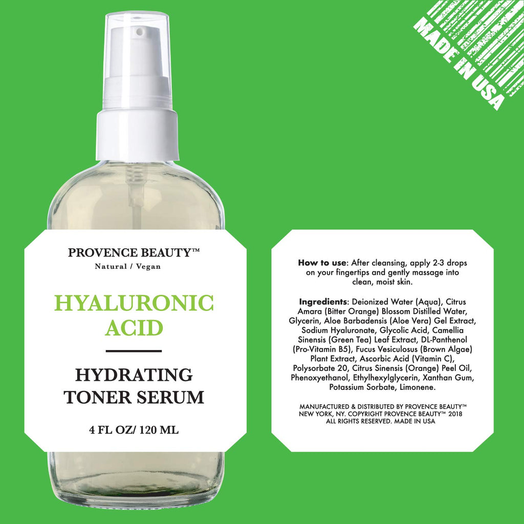 Beaute DE Provence Hydrating Hyaluronic Acid Toner for Face - Facial Setting Spray - Enhanced with Green Tea - Dark Spot Remover - 4 Fl Oz and Aloe Vera