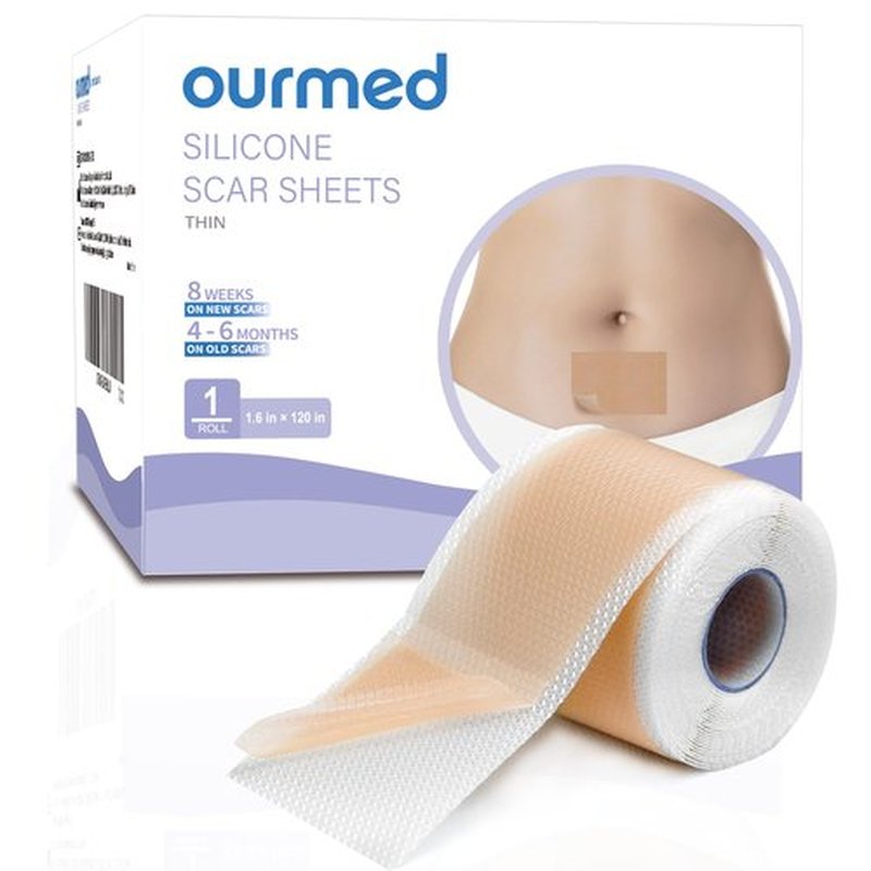 Ourmed Silicone Scar Removal Tape (1.6" x 120" Roll - 3M), Medical Grade Silicone Scar Removal Sheets, Hypoallergenic for New and Old Scars – Surgery, Burns, Acne, Keloids, Stretch Marks, C-Section