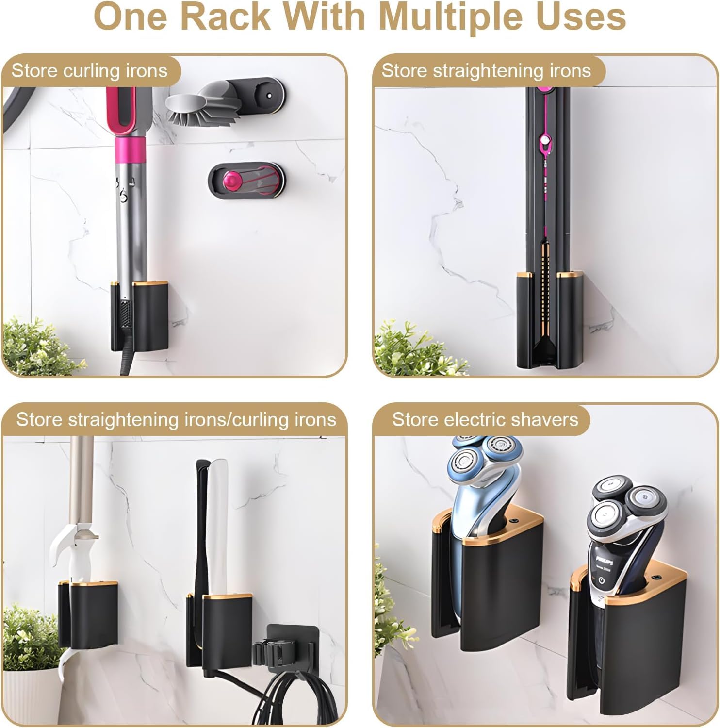 Wall Mount Holder Compatible with Dyson Airstraight & Airwrap, Aluminum Straightener Organizer Stand, Curling Iron Storage Rack for Bathroom