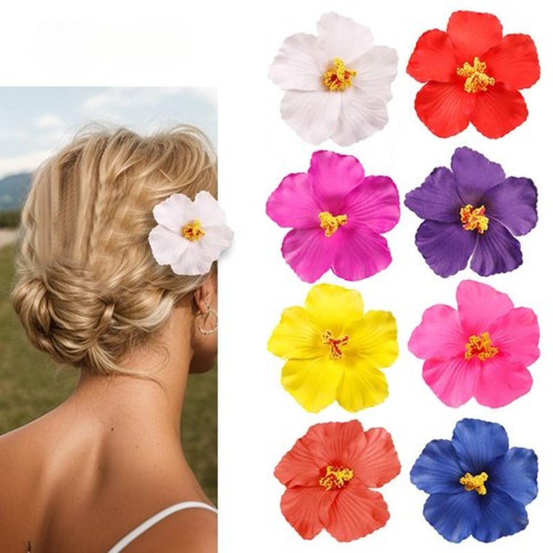 8pcs Hawaiian Flower Hair Clips for Women Fake hair clip for thin thick hair Clips for Wedding Bridal Beach Party (8pcs Vacation style)