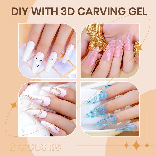 SUPWEE 3D Nail Art Gel, Korean 3d Tube Nail Gel Sculpting Gels for Nail Art Soft Tube DIY Carving Drawing Line Painting Gels Clear and Milky White
