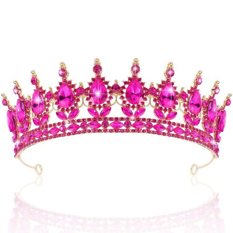 TOBATOBA Hot Pink Tiaras and Crowns for Women, Crystal Wedding Tiara for Bride Queen Crown, Royal Princess Quinceanera Headpieces for Birthday Prom Pageant Halloween Cosplay