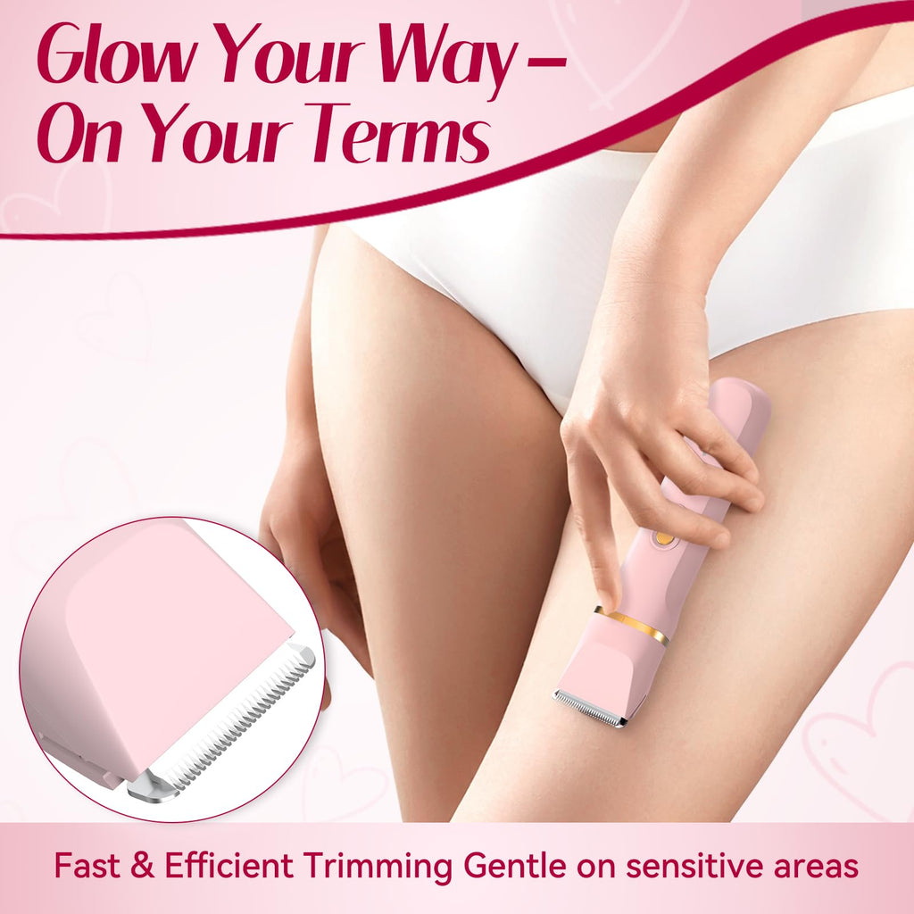 5-in-1 Bikini Trimmer for Women, Electric Razors Shaver IPX7 Waterproof, Cordless Body Hair Trimmer, Ceramic Blade, Facial & Pubic Hair Removal, Travel Portable (Pink)