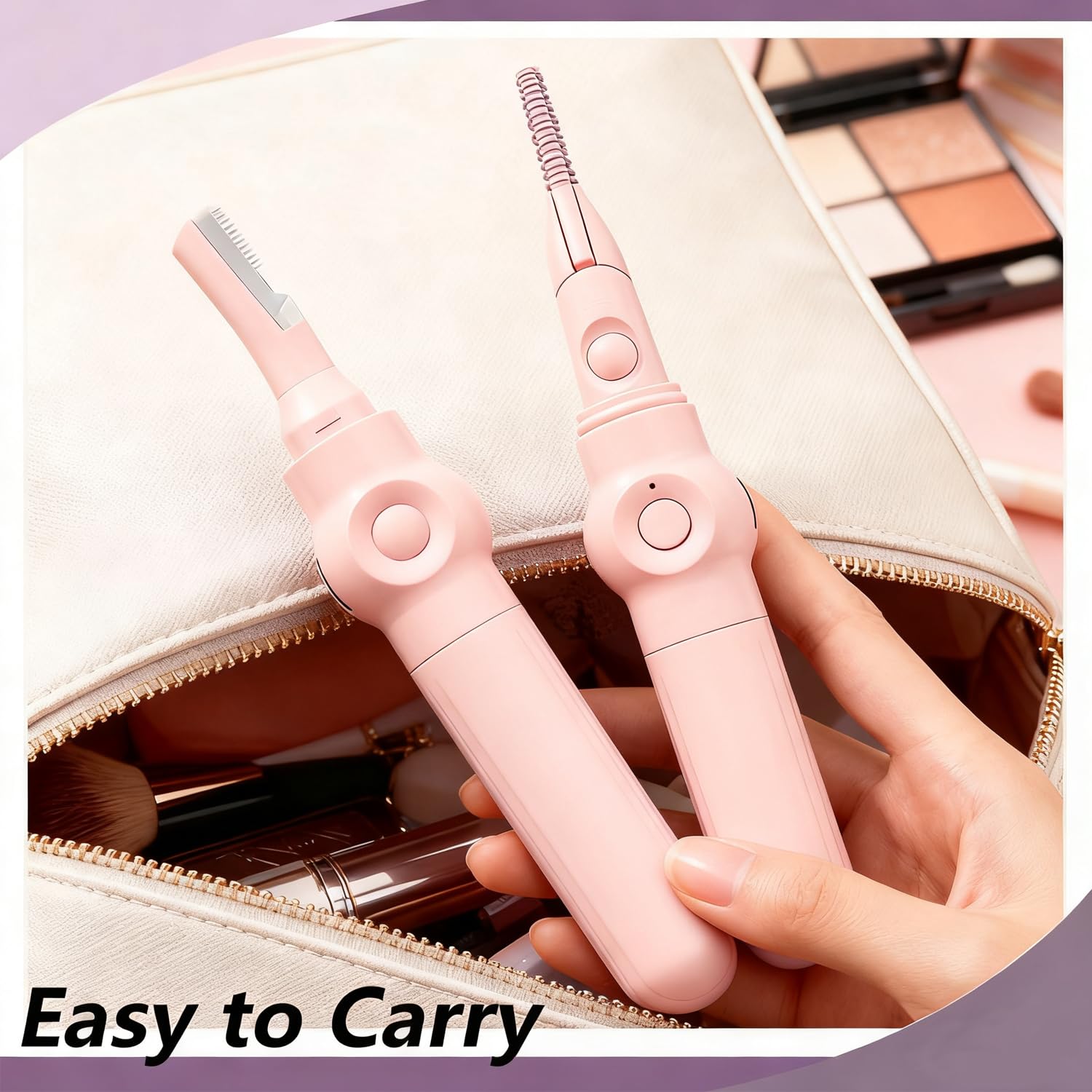 Heated Eyelash Curler-3 Temp Modes 50°-80°C LED Display, Electric Eye Lash Curler for 24H Long Lasting, Type-C Rechargeable Heated Lash Curler for Natural Thick Lashes, Makeup Gift,Light Pink