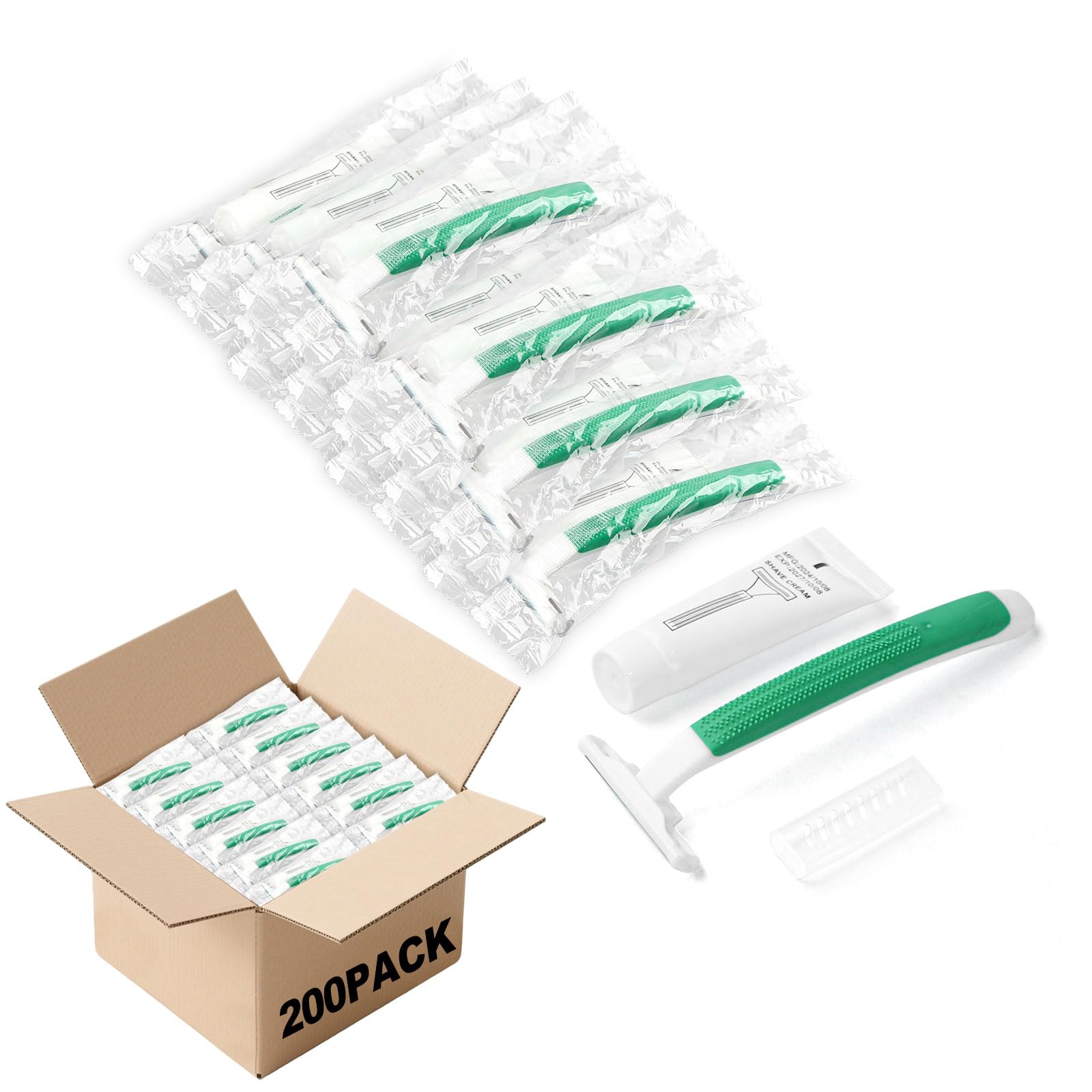 200 Disposable Razors in Bulk,Green Razors Individually Wrapped Bulk