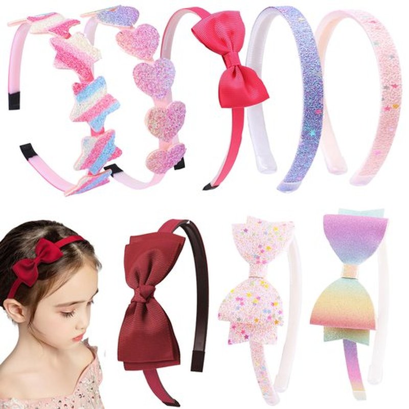 BoAn 8 Pack Girls Headbands, Multicolor, Non-slip, Glitter, Heart, Rainbow, Butterfly, Star, Toddlers, Children, Hair Accessories