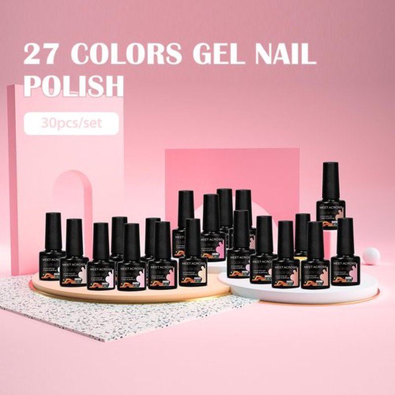 MEET ACROSS 27PCS Gel Nail Polish Set,27 Colors Gel Nail Kit Art Design Soak Off UV LED,Nail Art Design Gifts for Women