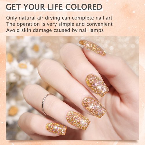 28g/Box Champagne Color Shine Glitter Hexagon Sequins Paillette Dip Powder Nails Dipping Nails Long-Lasting Nails No UV Light Needed (HJ-ND064B-No.137)