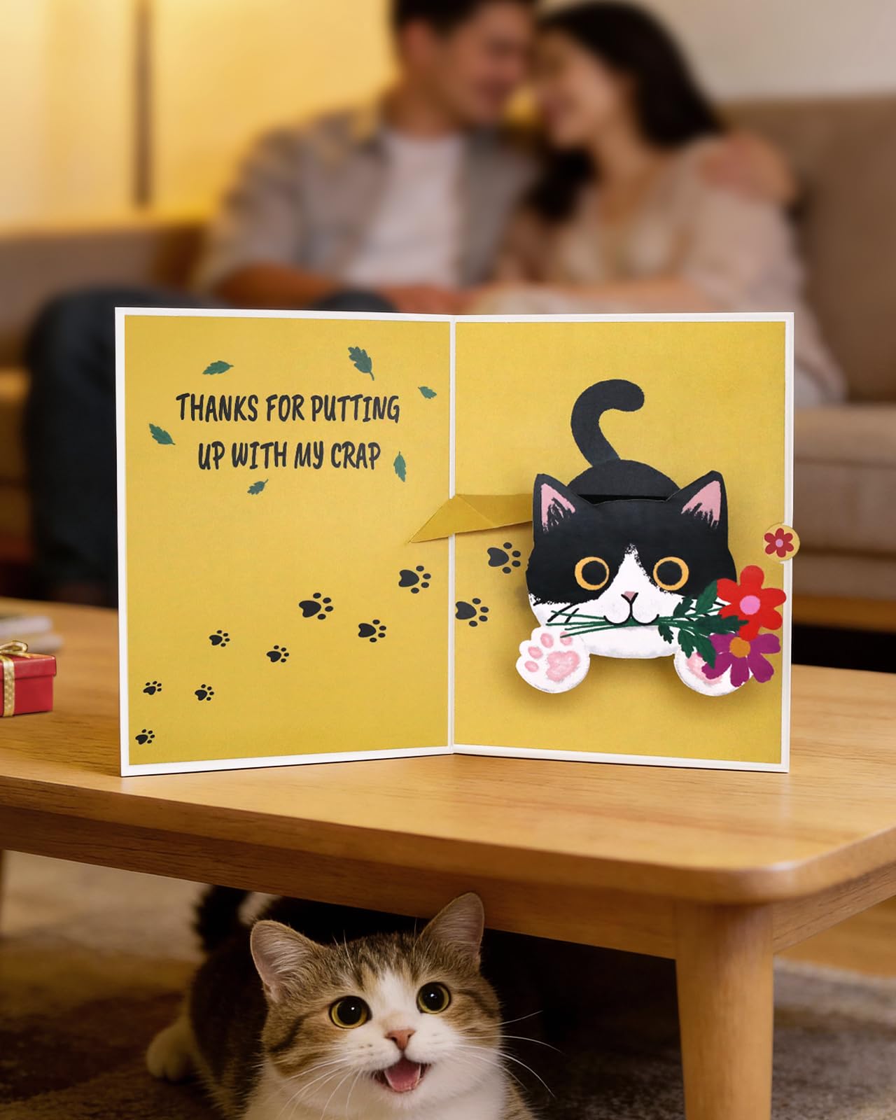 Coralogo Funny Cat Father's Day Pop Up Cards - 3D Card for Cat Dad Mom Husband Grandpa Men Him - Thanks for Putting up with My Crap - Fun Gift for Birthday Mother's Day Thank You from Son Daughter