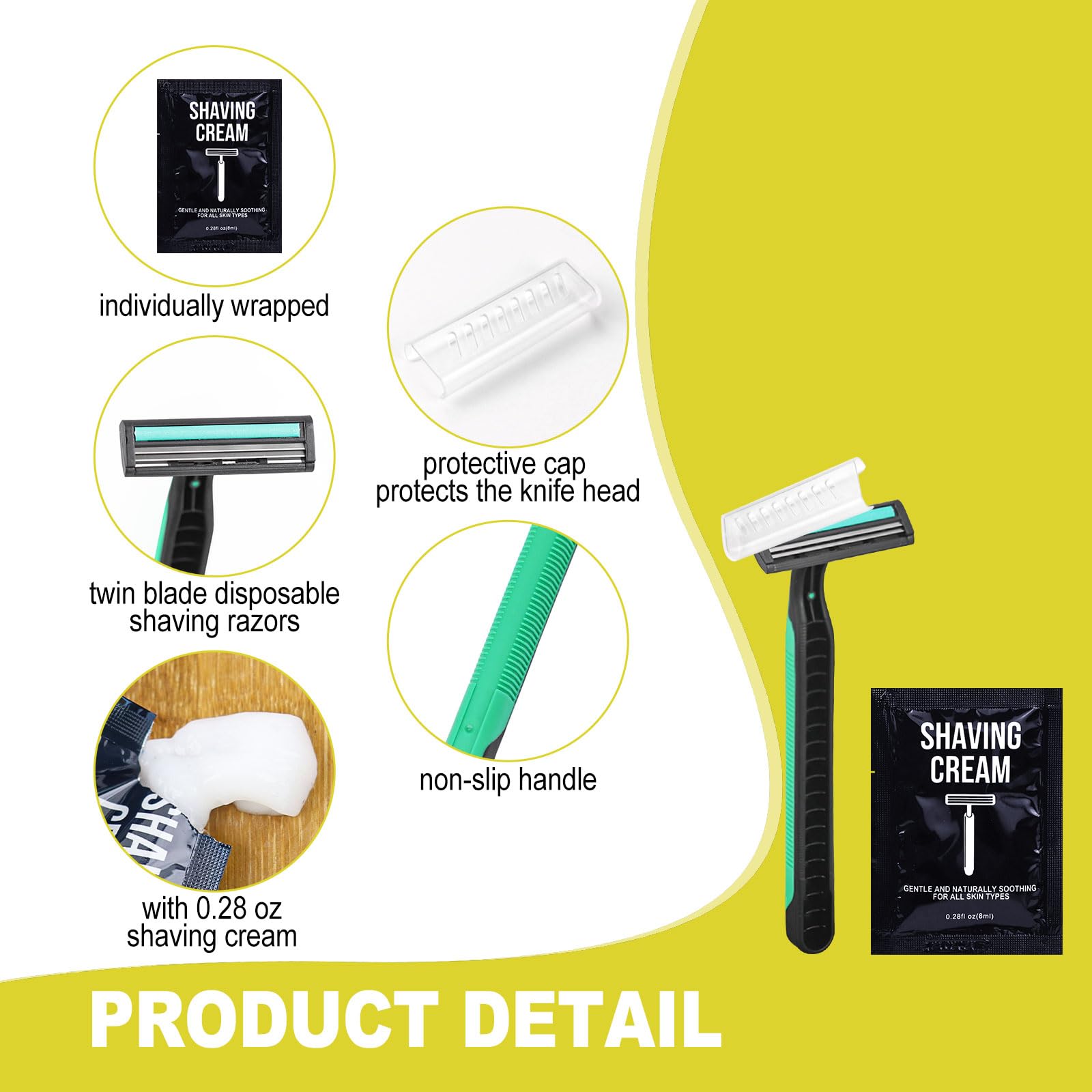 Disposable Razors in Bulk Razors and Shaving Cream Bulk,Shave Kit in Bulk Twin Blade Razors with Protective Cap for Hotel, Airbnb, Homeless, Shelter, Camping and Travel (240)