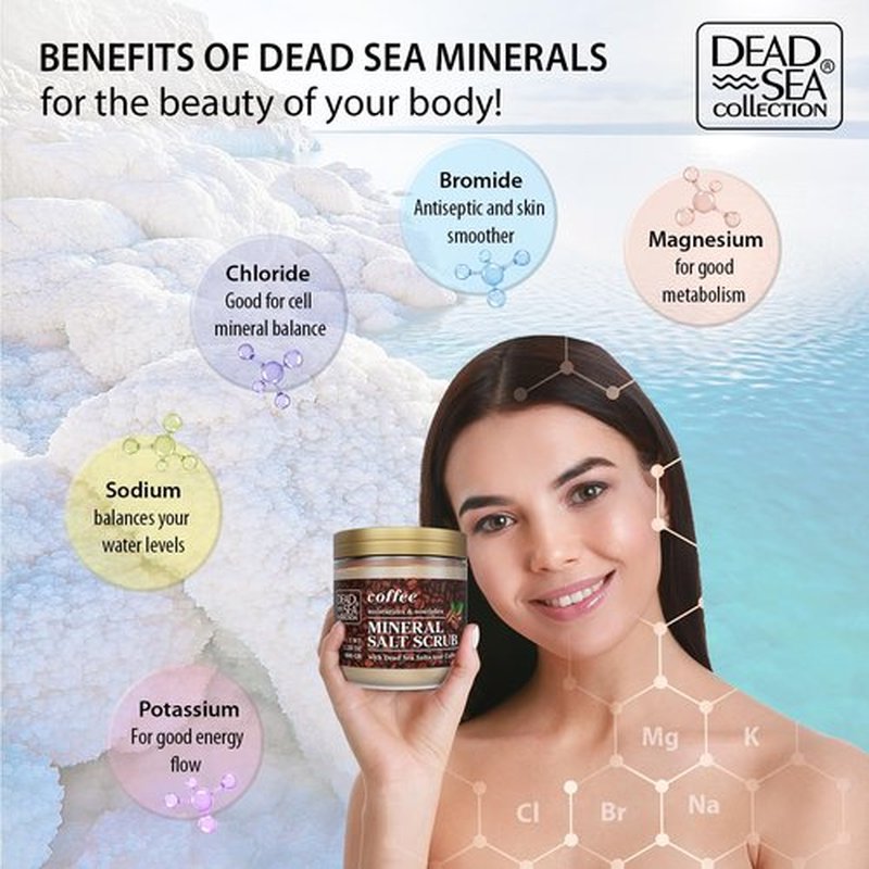Dead Sea Collection Coffee Scented Salt Body Scrub - Large 23.28 OZ - with Pure Oils and Dead Sea Minerals