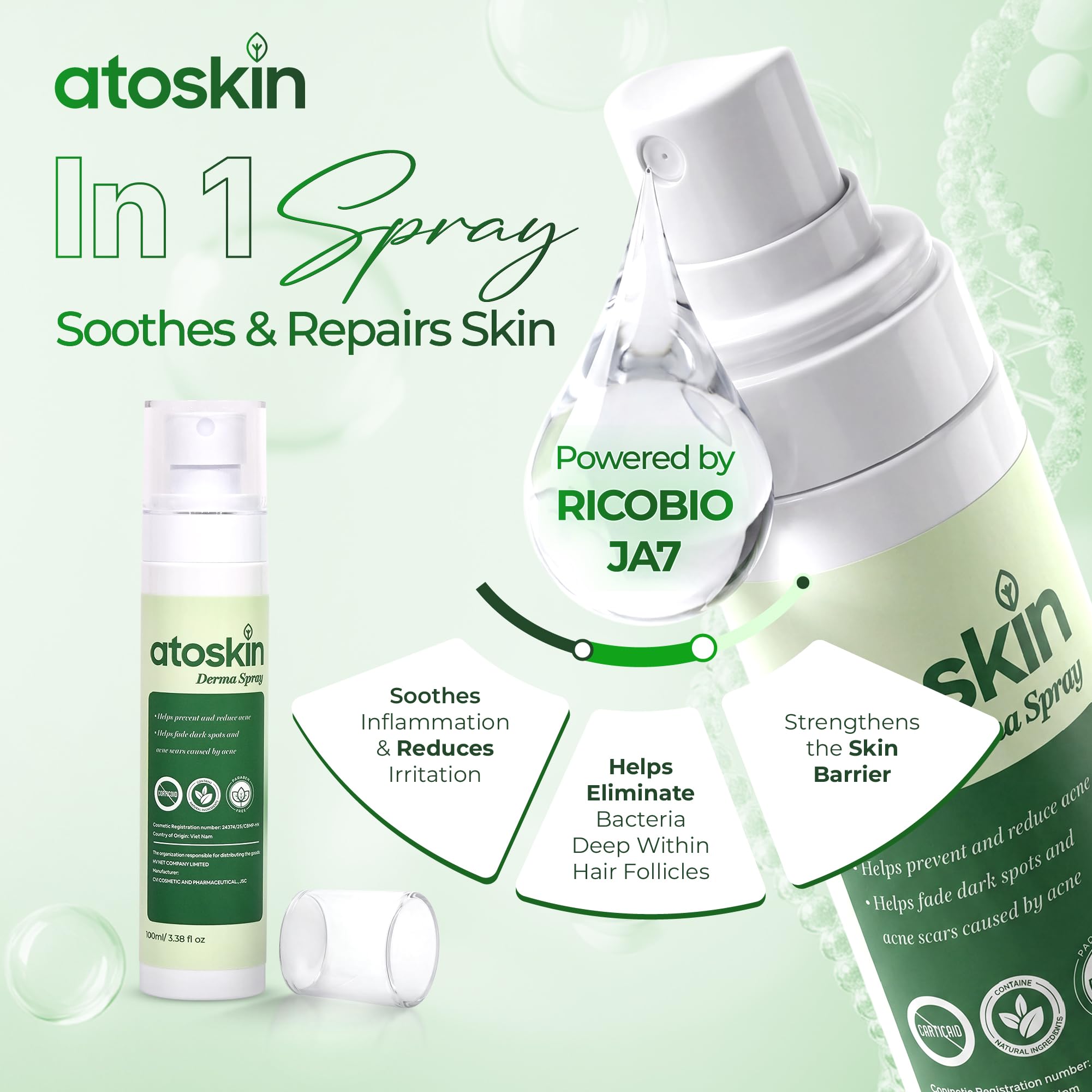 Atoskin Advanced Folliculitis & Back Acne Treatment Spray with 1.5% Glycolic Acid & 1% Zinc PCA - Reduces Redness & Keratosis Pilaris (3.4 oz)