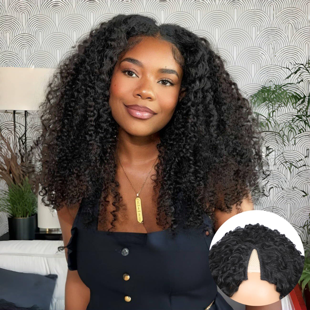 V Part Burmese Curly Wig for Black Women, Glueless Protein Silk Synthetic Curl Upgraded U Part Wigs Soft Natural Human Hair Feel, Lightweight Beginner Friendly Upart, Daily Wear/ Time-Saving Vpart