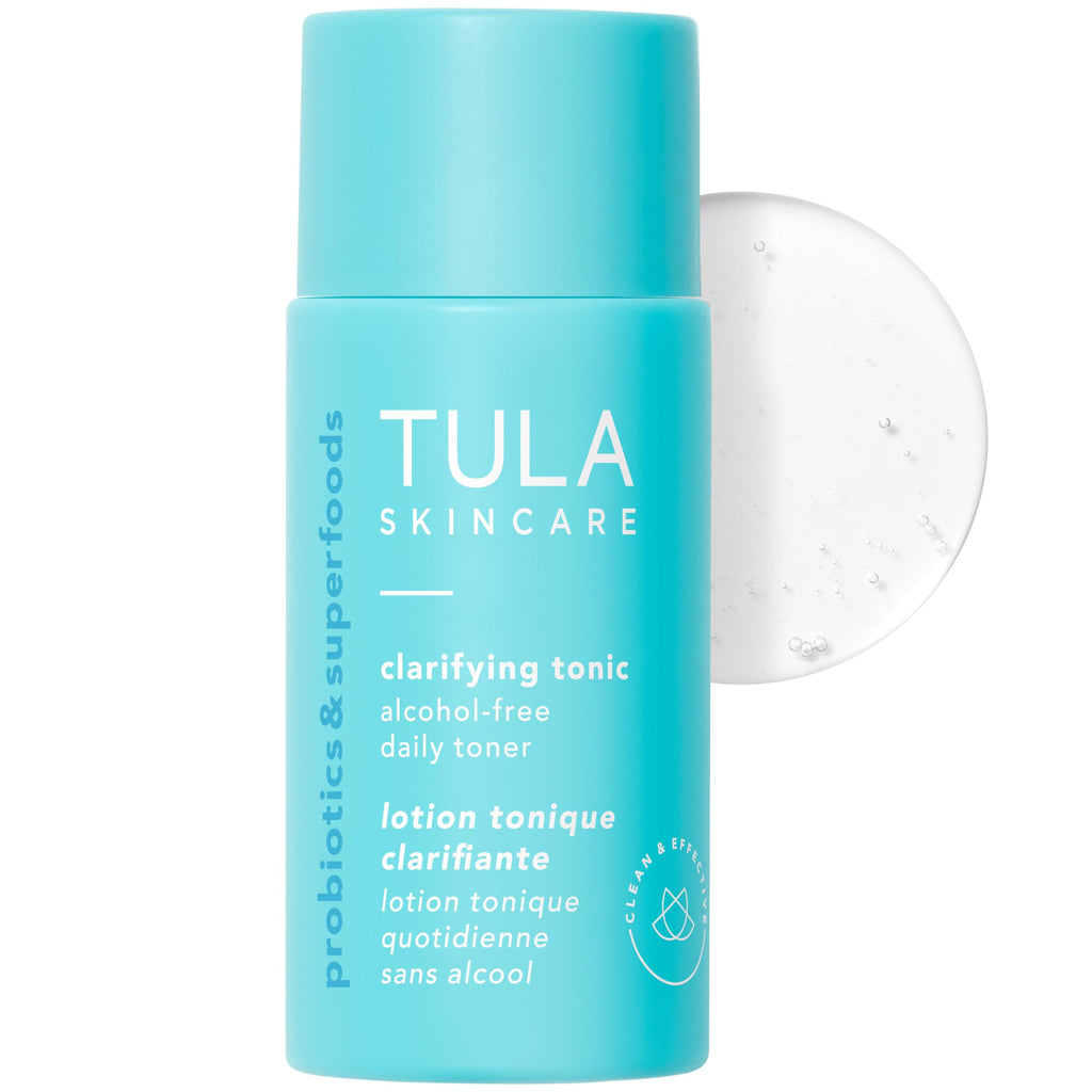 TULA Skin Care Mini Clarifying Tonic Daily Toner - Travel Face Toner to Gently Exfoliate and Tighten Pores, Contains Witch Hazel and Niacinamide, 0.68 Fl Oz.