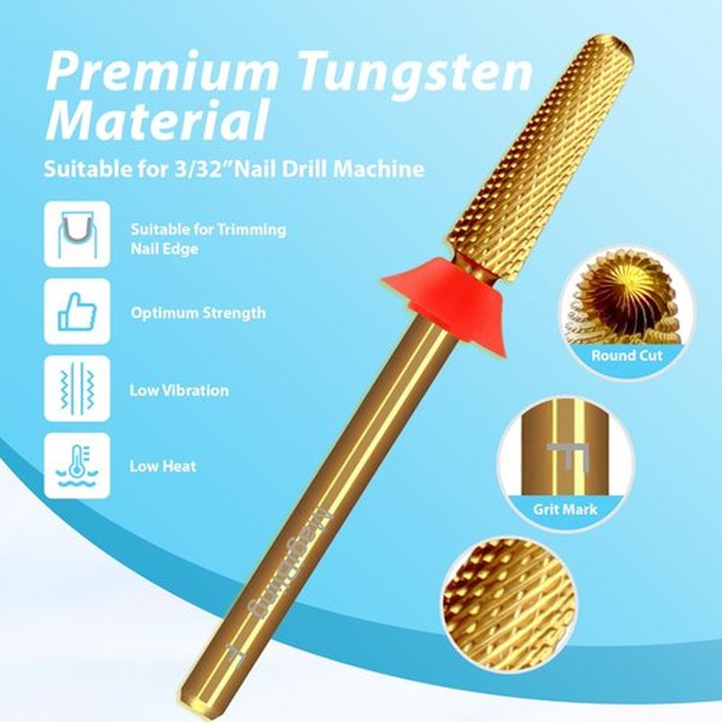 Small Cone Tapered Nail Drill Bit, 3/32’’ Tungsten Carbide Bit for False Nail/Press-On Nails Application, Soft/Hard Gel Removal Cuticle Trimming, Two-Way Rotation, Manicure Pedicure Tools, Fine