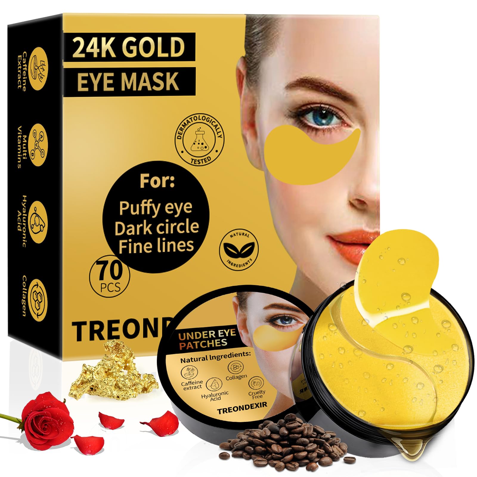 Under Eye Masks for Dark Circles and Puffiness 70PCS, Under Eye Patches for Puffy Eyes Treatment, Under Eye Gel Pads w/ Seaweed, Aloe Vera, Peptides for Eye Bags Treatment, Eye Mask Patches Skincare
