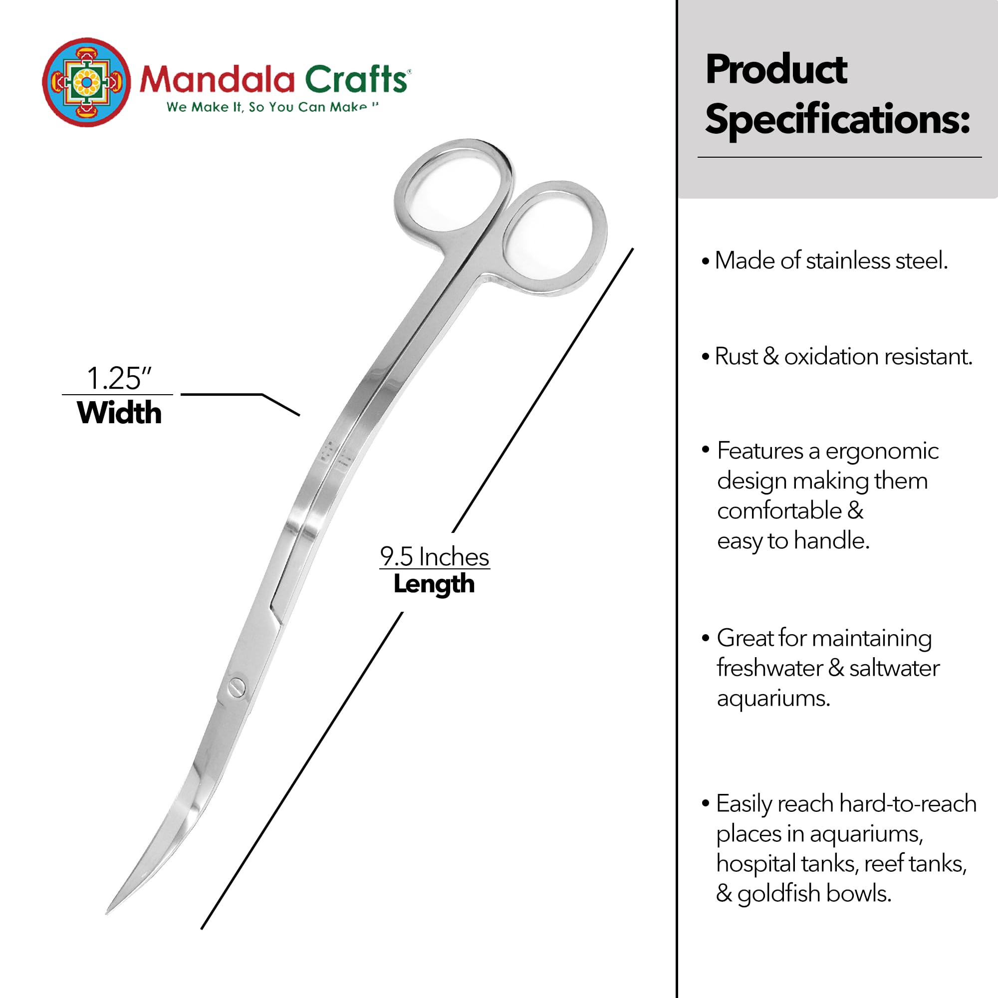 Mandala Crafts Stainless 10" Wave Fish Tanks Terrariums Aquarium Scissors